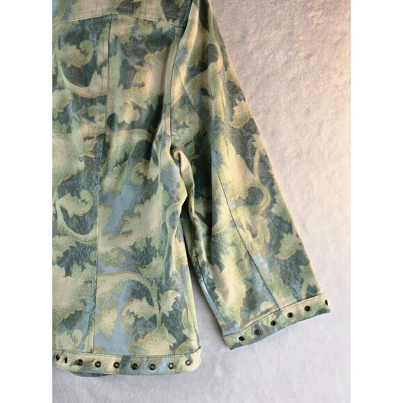 Denim Jacket 3/4 Sleeves L Multiples Pastel Blue Green Brass Accents Open Front - Picture 7 of 15